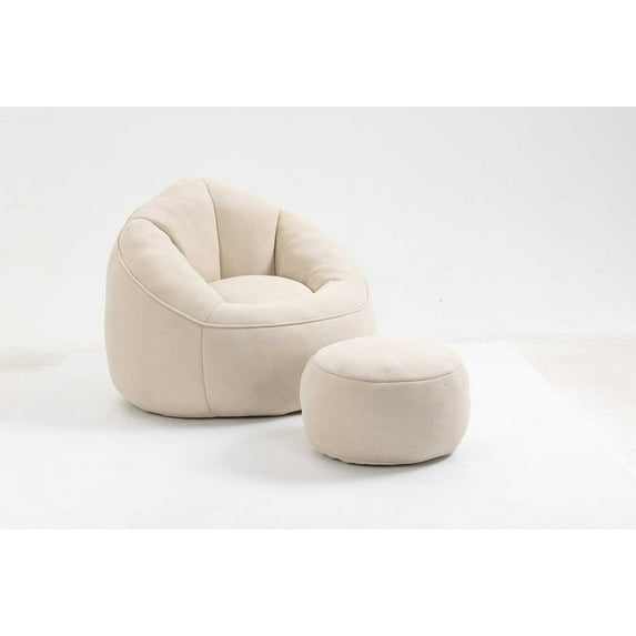 Round Bean Bag Chair with Ottoman,Comfy BeanBag Chair for Adults and Children,Ultra Soft Lazy Sofa BeanBag Sofa with Footstool,Modern Accent BeanBag Chairs for Living Room,Bedroom,Apartment