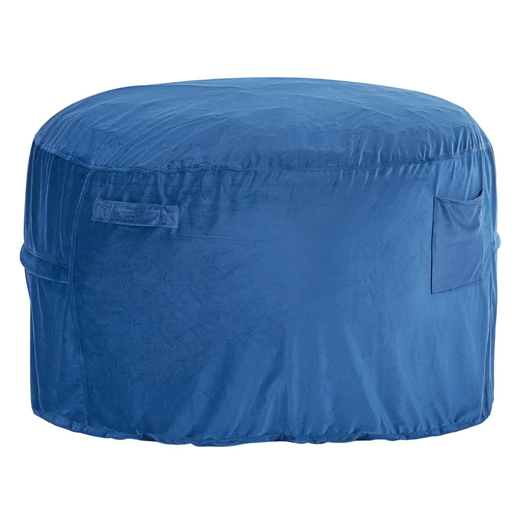 Round Bean Bag Chair for Adults, Dutch Velvet Beanbag with Handle - Blue