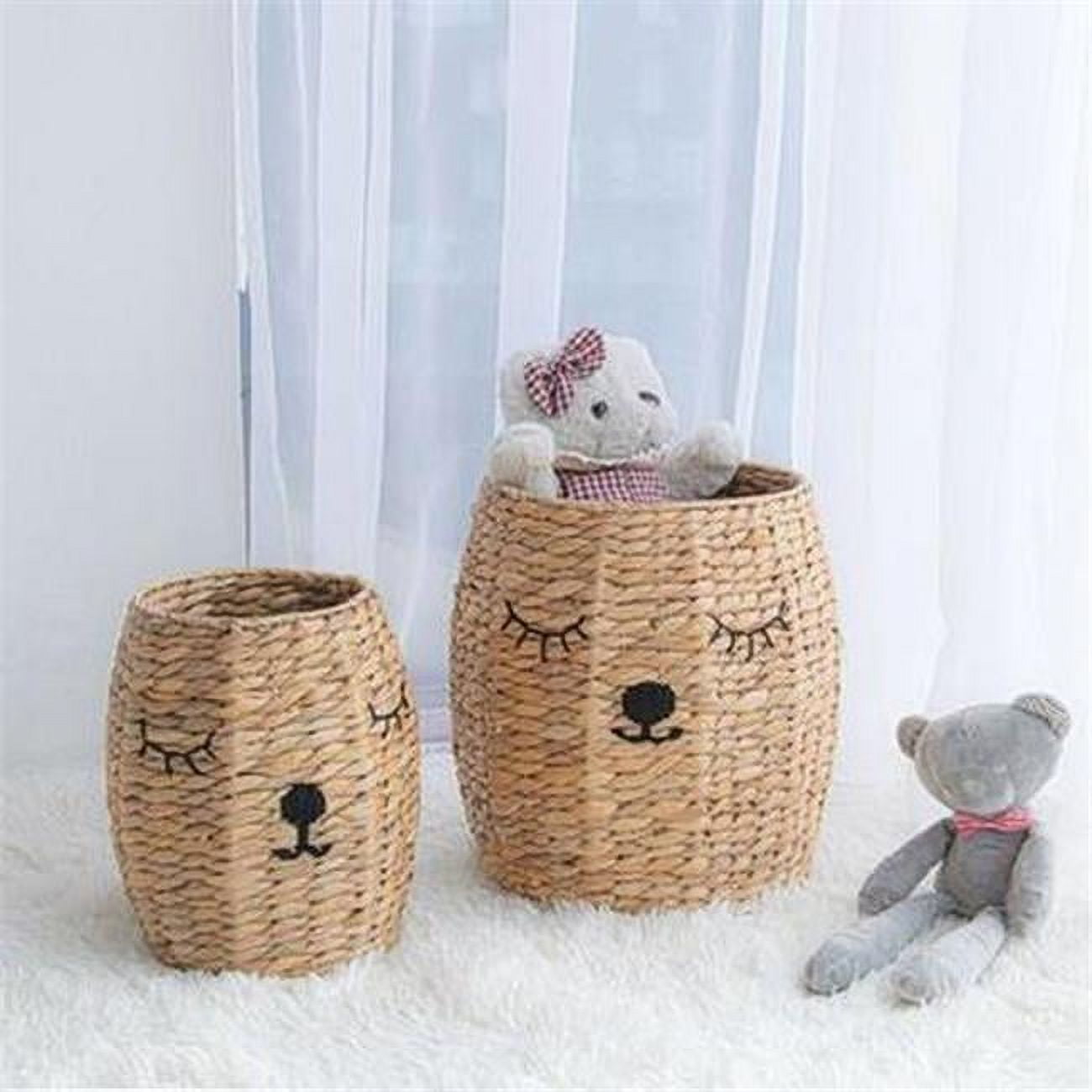 Natural Wicker Round Unicorn Toy Organizer Set