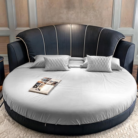 Round Bed Fitted Sheet Cover 200cm Diameter 100% Cotton Solid Gray Silver 1 Pack