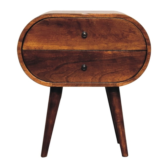 Round Bedside Cabinet | Bedroom Storage with Drawers | Chestnut - finished Solid Mango Wood | Solves Bedroom Space Shortage