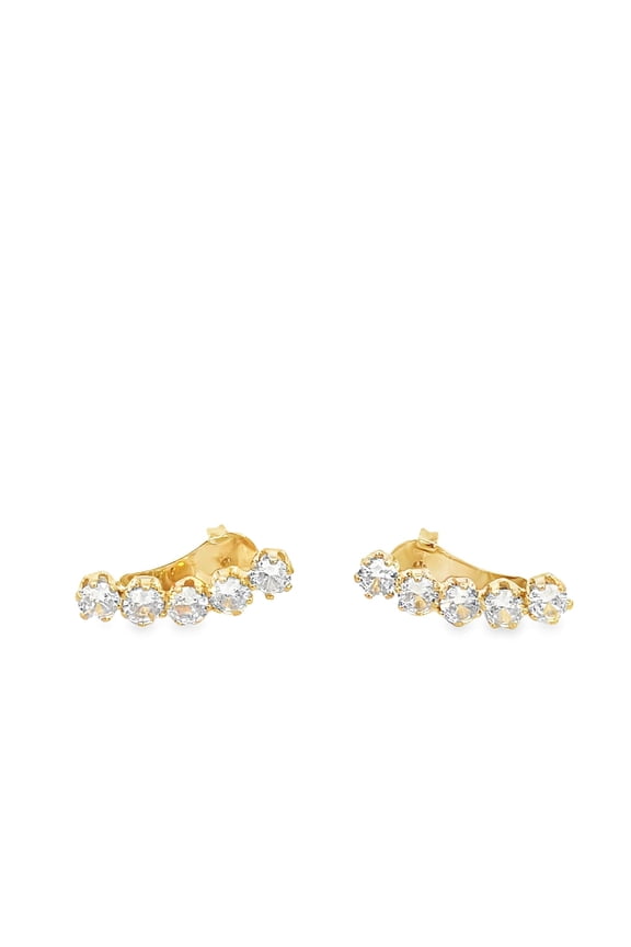 Round Bezel 5 CZ Stone Ear Arc Earrings (J164)