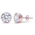 thumbnail image 1 of Round Bezel Set Cubic Zirconia 6MM Screw Back Earrings Rose Gold-Tone Plated Sterling Silver, 1 of 2