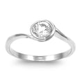 thumbnail image 1 of Round Bezel White CZ Solitaire Wedding Ring .925 Sterling Silver Band Jewelry Female Size 8, 1 of 4