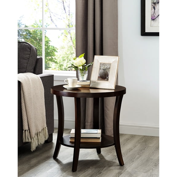 Round Birch Wood Veneer Top | Wide Space for Display and Additional Shelf Storage | Blends Well with Room Decor