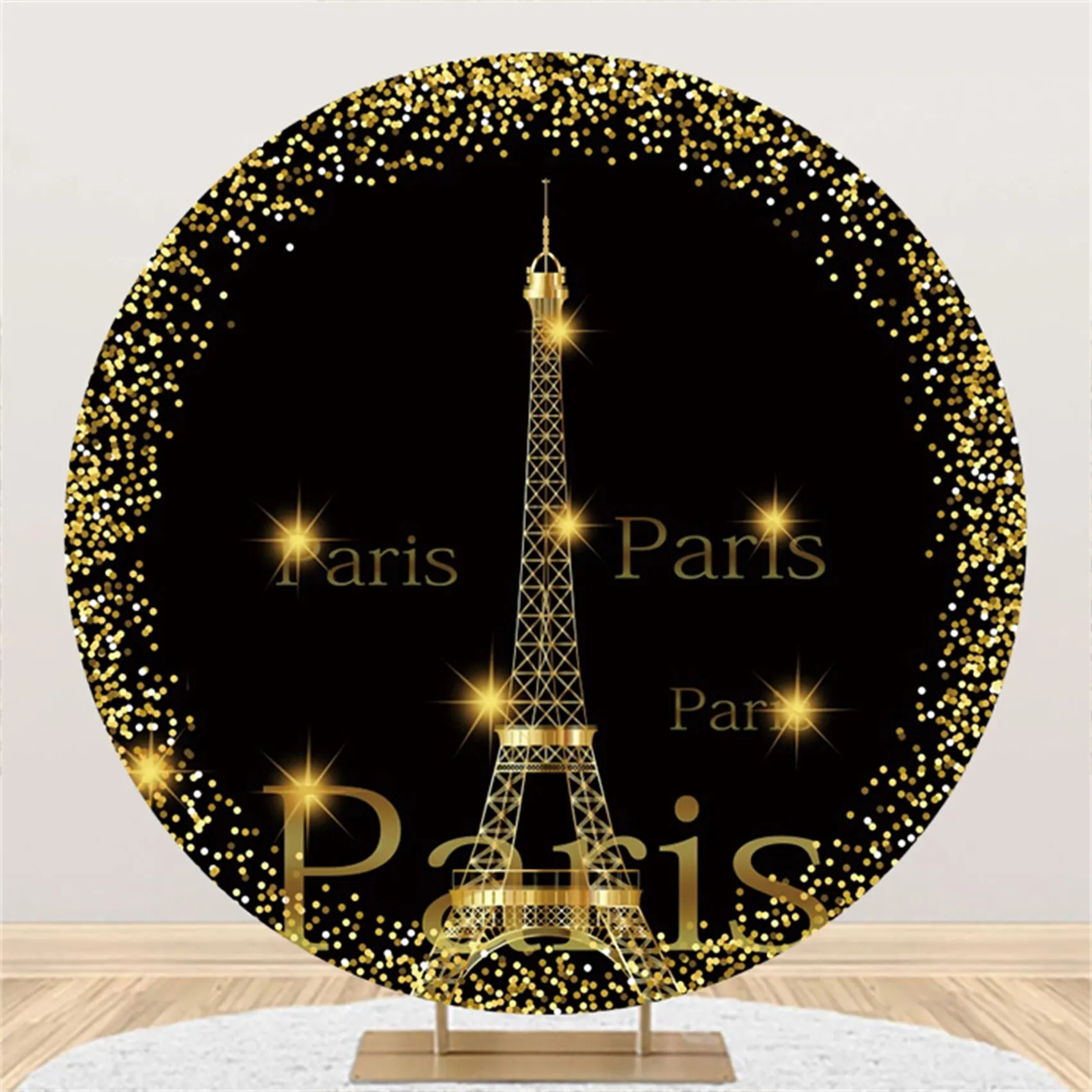 Blue White Red Paris Eiffel Tower Round Backdrop