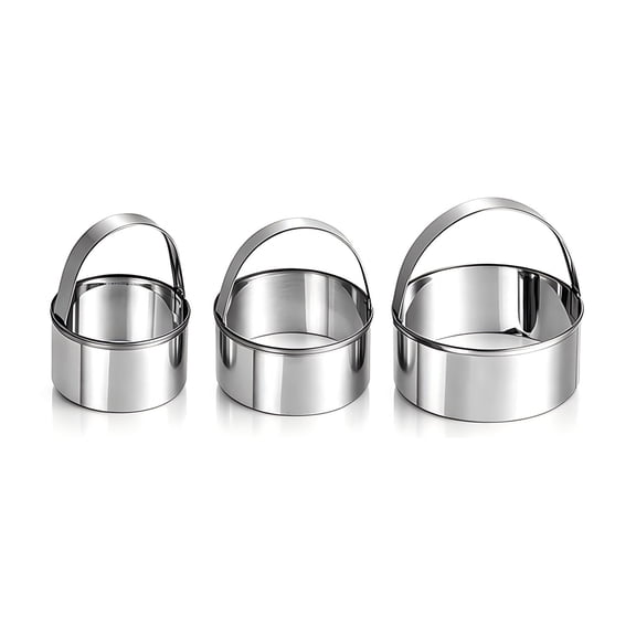 Round Biscuit Cutters with Handle, Stainless Steel Baking Essential Tool for Effortless Circle Cookie Shaping,Pastry,Cake Decoration Creation Cut for Dumpling,Scone, Donut-3 Pcs