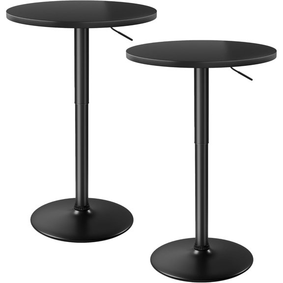 Round Bistro Pub Table 23.6 Inch Height Adjustable 360° Swivel Bar Table Metal Base for Pub, Dining Room, Party (2, Full Black)