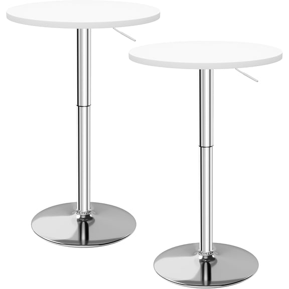 Round Bistro Pub Table 23.6 Inch Height Adjustable 360° Swivel Bar Table Metal Base for Pub, Dining Room, Party (2, White-Silver)