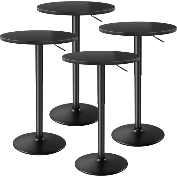 Round Bistro Pub Table 23.6 Inch Height Adjustable 360° Swivel Bar Table Metal Base for Pub, Dining Room, Party (4, Full Black)