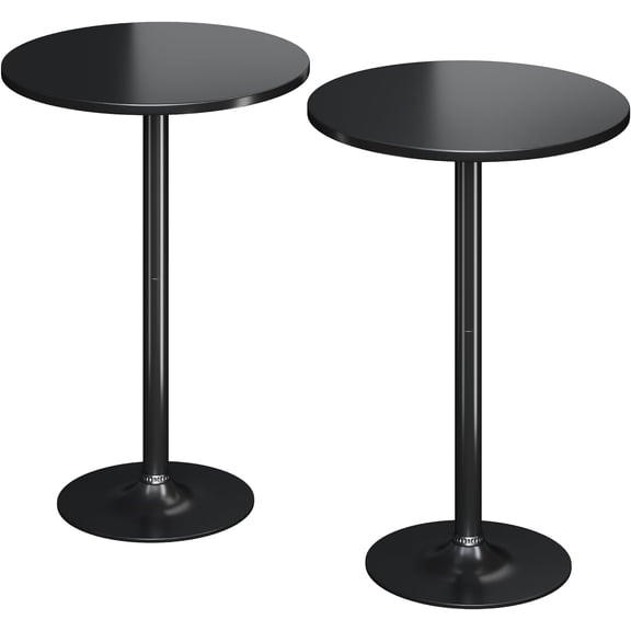 Round Bistro Pub Table Modern Style Metal Base MDF Top Cocktail Bar Table Counter Bar Height for Pub, Dining Room, Party (2, Full Black)