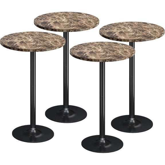 Round Bistro Pub Table with Metal Base and MDF Top, Black, Bar Height for Dining Room, Pub, or Party