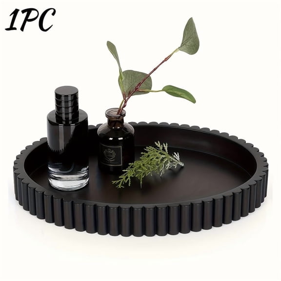 Black Decorative Tray for Coffee, Round Wooden Serving Trays for Kitchen Counter, Centerpieces, Bathroom Tray, Trays for Decor Rustic Wood Candle Centerpiece Trays