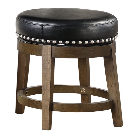 Round Black Faux Leather Stools, Solid Wood Frame / Ideal for Small Dining Areas