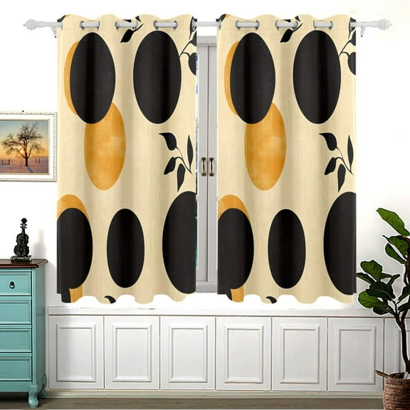 Round Black and Yellow Blackout Curtains for Living Room Bedroom 55W x 54L Insulated Window Drapes 2 Panels