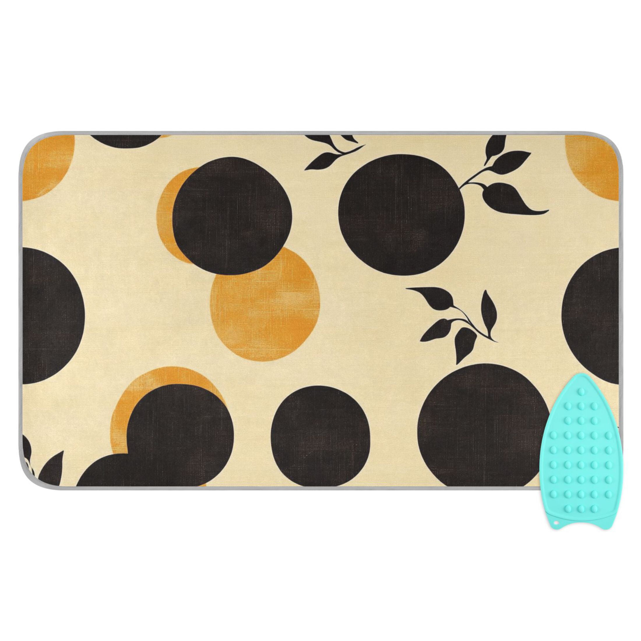 Round Black and Yellow Ironing Mat Blanket for Table Top Travel Portable Ironing Board Pad 47.2x27.6 Inch