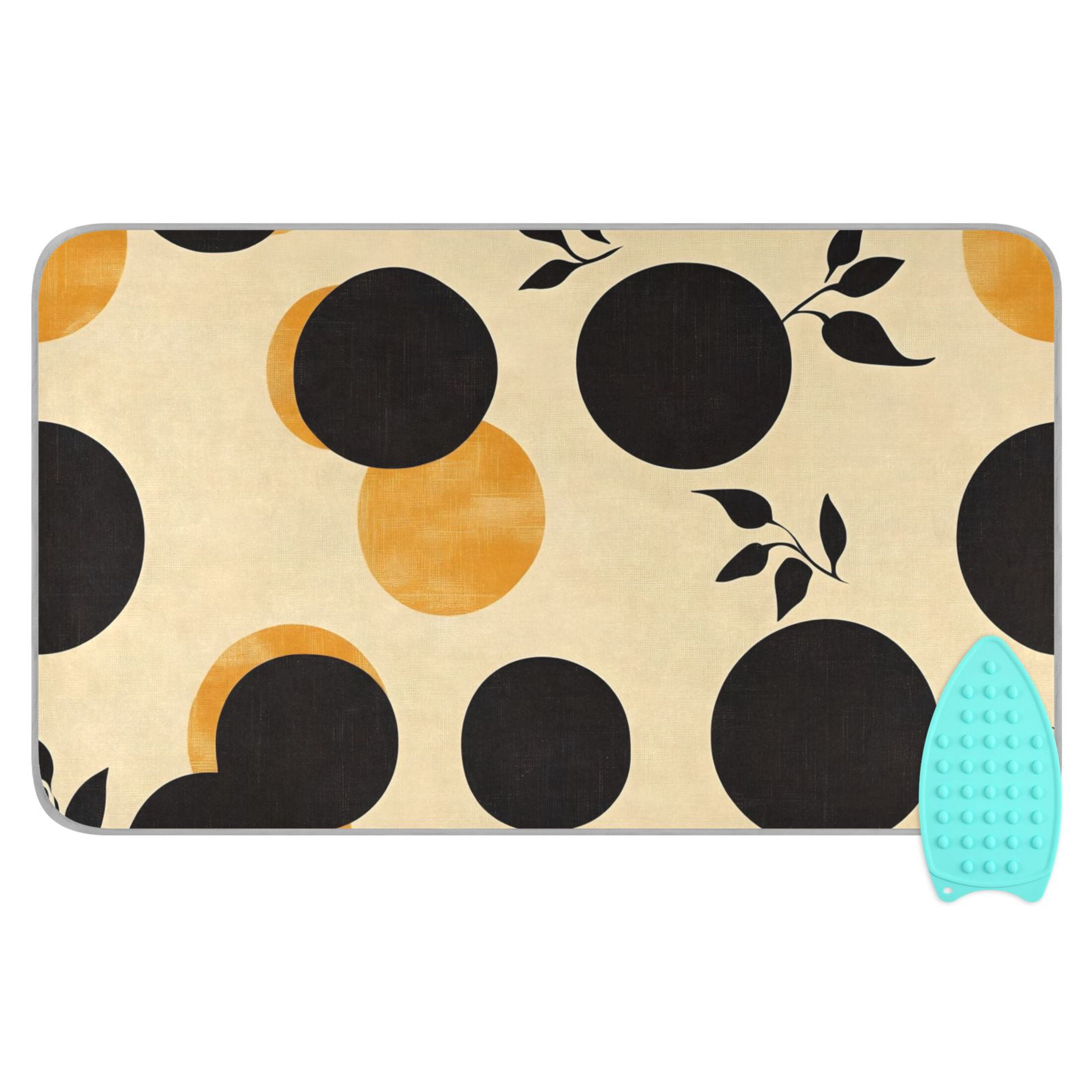 Round Black and Yellow Ironing Mat Blanket for Table Top Travel Portable Ironing Board Pad 47.2x27.6 Inch