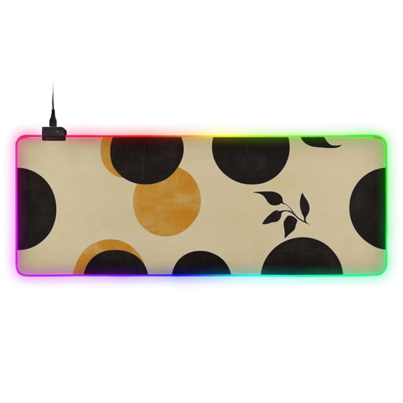 Round Black and Yellow RGB Gaming Mouse Pad Large Keyboard Mat Rubber Base 13 Light Modes