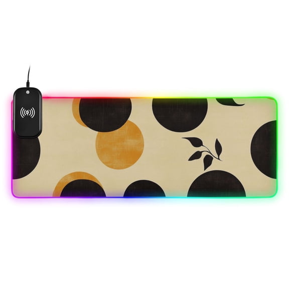 Round Black and Yellow Wireless Charging RGB Gaming Mouse Pad Large Keyboard Mat Rubber Base 13 Light Modes