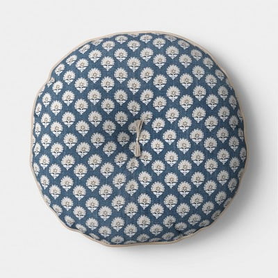 Round Block Print Pillow Blue/Neutral