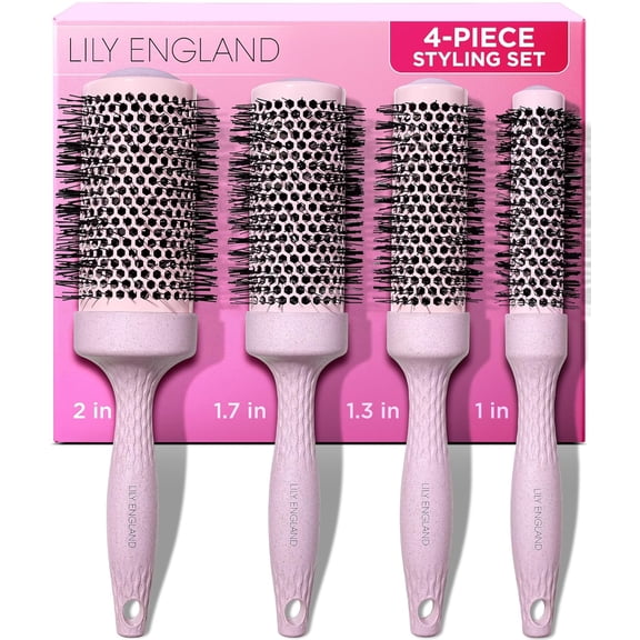Round Blow Dry Brush Set for Women - Perfect for Voluminous Blowouts - Ceramic Ionic Technology - Luxury Gift for Her (Pink)
