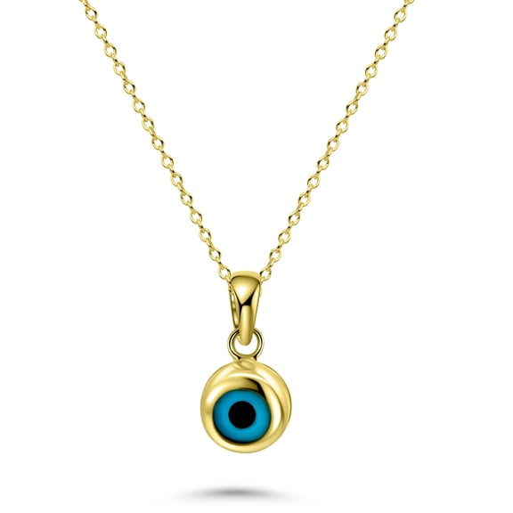 Round Blue Evil Eye Necklace in 14 Karat Solid Gold | Protection Necklace | Handcrafted Gold Evil Eye Jewelry | Greek - Turkish Evil Eye