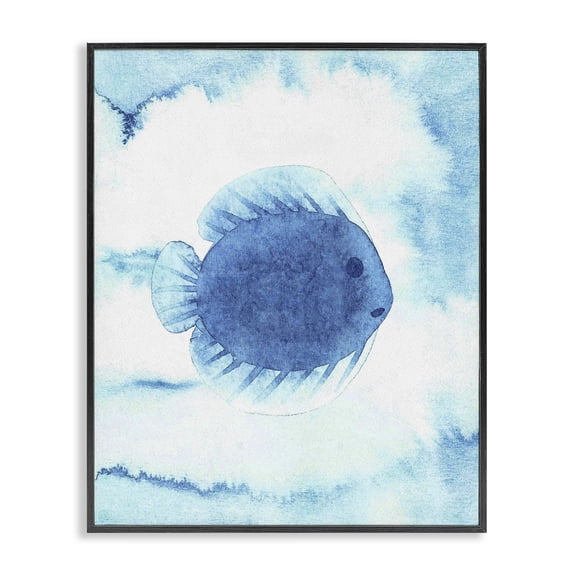 Stupell Industries Round Blue Fish Black Framed Giclee Art, design by Camila Juncos, 20 x 16