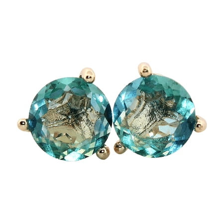 Round Blue & Green Bi-colored Tourmaline Gold Stud Earrings 206