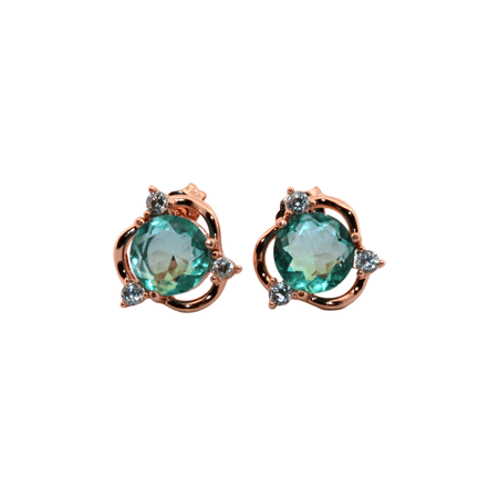 Round Blue & Green Bi-colored Tourmaline & Topaz Rose Gold Stud Earrings 197