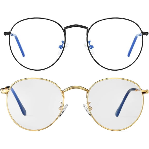 Round Blue Light Glasses for Women Men Retro Circle Clear Lens Metal Frame Eyeglasses