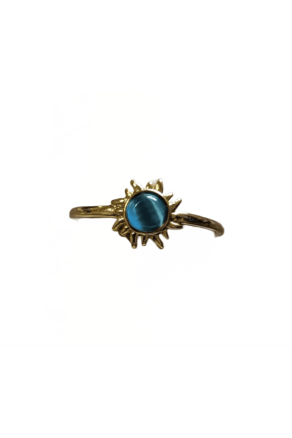 Round Blue Moonstone Sun Gold Adjustable Ring RBMSGAR