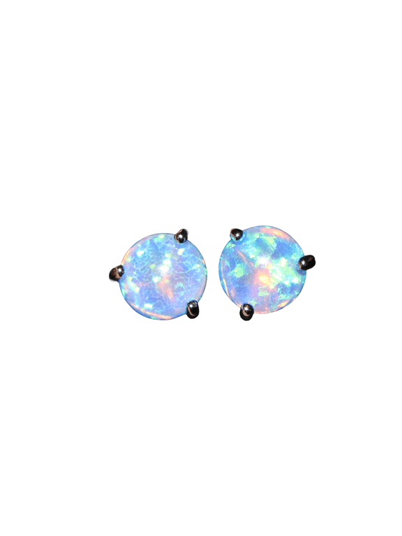 Round Blue Opal Silver Stud Earrings 204