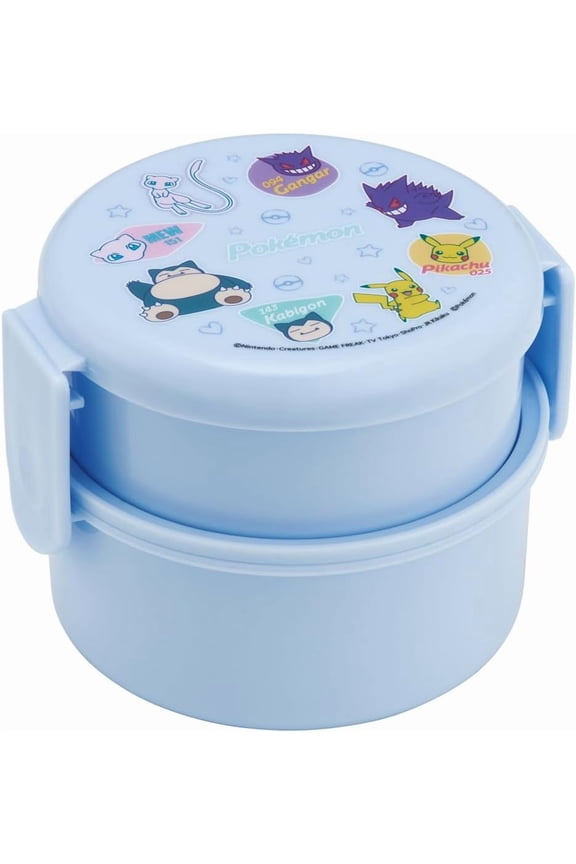 Round, Blue Pokemon Lunch Box, 16.9 fl oz (500 ml) with Fork. Made in Japan by Skater