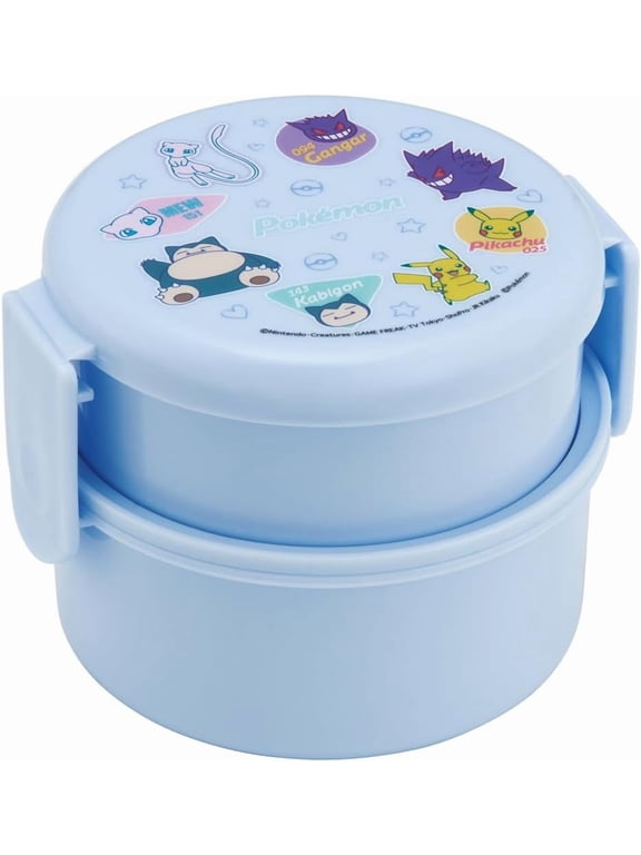 Round, Blue Pokemon Lunch Box, 16.9 fl oz (500 ml) with Fork. Made in Japan by Skater