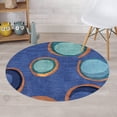 thumbnail image 1 of Round Blue Rug, Handmade carpet 8x8, Geometric wool rugs, Bedroom, Living Room., 1 of 7