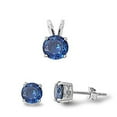 thumbnail image 1 of Round Blue Simulated Sapphire Cubic Zirconia Matching Set Sterling Silver, 1 of 2