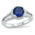 thumbnail image 1 of Round Blue Simulated Sapphire Halo Ring .925 Sterling Silver Band CZ Jewelry Female Size 9, 1 of 4