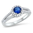 thumbnail image 1 of Round Blue Simulated Sapphire Halo Wedding Ring .925 Sterling Silver Band CZ Female Size 9, 1 of 4