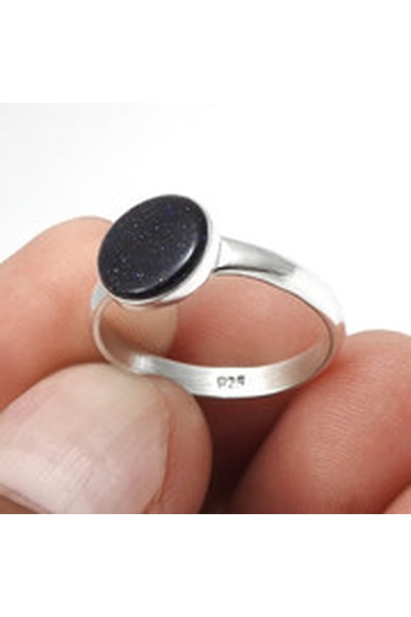 Round Blue Sunstone Stone Sister Valentine Band Ring Jewelry Solid Silver US 8