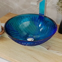 Round Blue Tempered Glass Countertop Vessel Sink 12" Bathroom Sink, Drain, Gasket Renovator's Supply