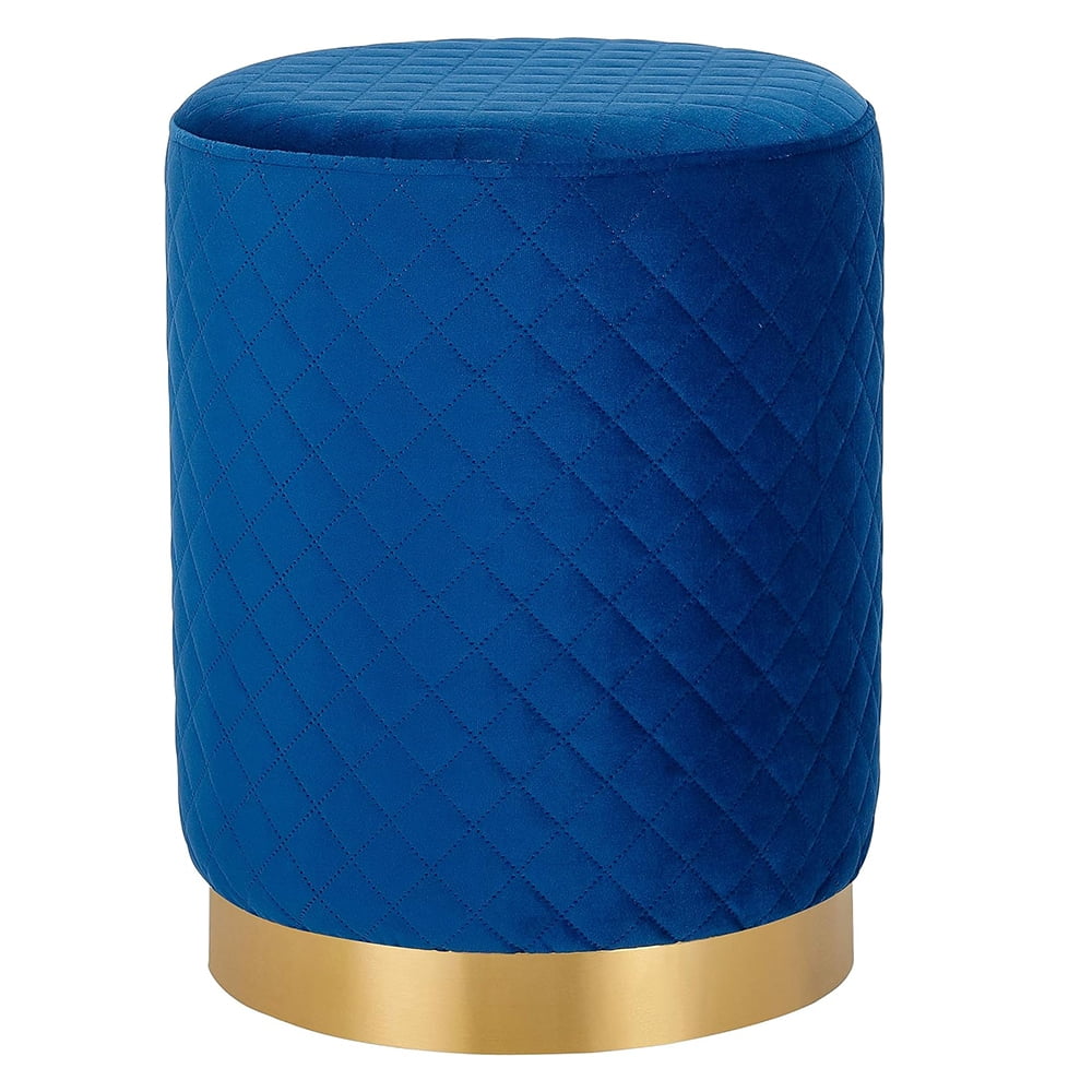 Round Blue Velvet Ottoman Foot Stool with Lattice Design – Soft Compact ...