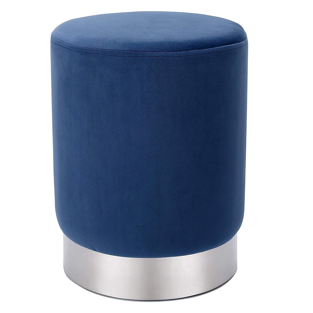 Round Blue Velvet Ottoman Foot Stool – Soft Compact Padded Stool ...