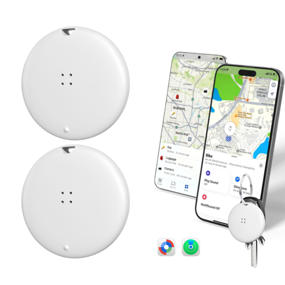 OTIC Dual System Bluetooth Smart Tracker Tags 2 Pack White, Item Finder Locator for Apple Find My (iOS) & Google Find Hub (Android), Gift for Keys, Wallet, Luggage, Backpack