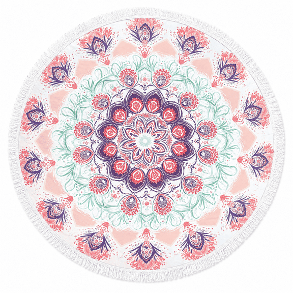Round Boho Beach Blanket with Tassels 39.4" Microfiber Quick Dry Sand Free Beach Mat, Mandala Picnic Throw Rug, Lightweight Portable Outdoor Beach Towel for Travel, Picnic & Home Decor