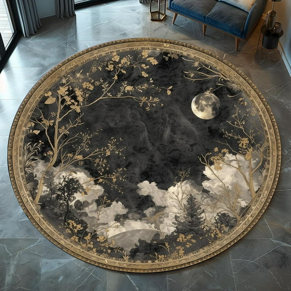 Round Boho Design Moon Rug, Round  Moon Rug, Bohemian Rug RS1903.2 4 ft = 125 cm
