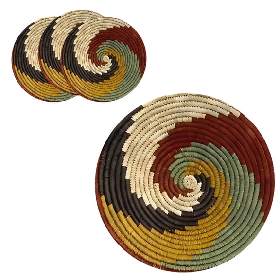 Round Boho Linen Placemats Set of 4, Woven Cotton Macrame Table Mats for Dining Table, Heat Insulation Pad for Farmhouse Kitchen Decor