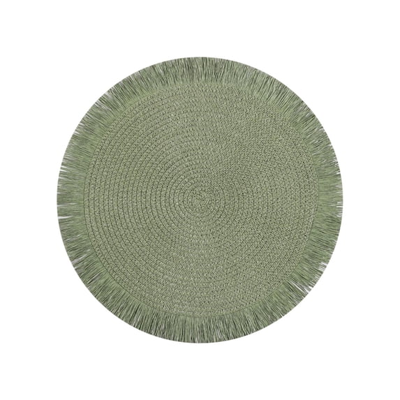 Round Boho Placemats, Braided Farmhouse Round Placemats, Rustic Table Mats, Woven Table Place Mats for Home Kitchen (15 in,Green)