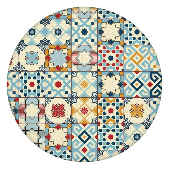 Round Boho Tablecloth for 36-44" Table, Waterproof Oxford Fabric with Elastic Edge, Great for Gifting or Minimalist Homes