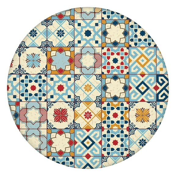 Round Boho Tablecloth for 36-44" Table, Waterproof Oxford Fabric with Elastic Edge, Great for Gifting or Minimalist Homes