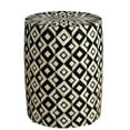 thumbnail image 1 of Round Bone Inlay Accent Table – Op Art-Inspired Diamond Motif in Black and White, 1 of 3